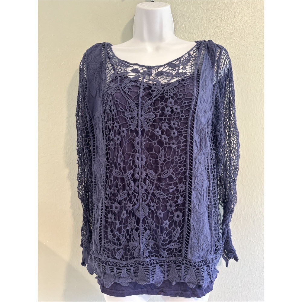 Crochet Top Purple Knit Boho Festival Whimsy fairycore Long Sleeve Cami Xl